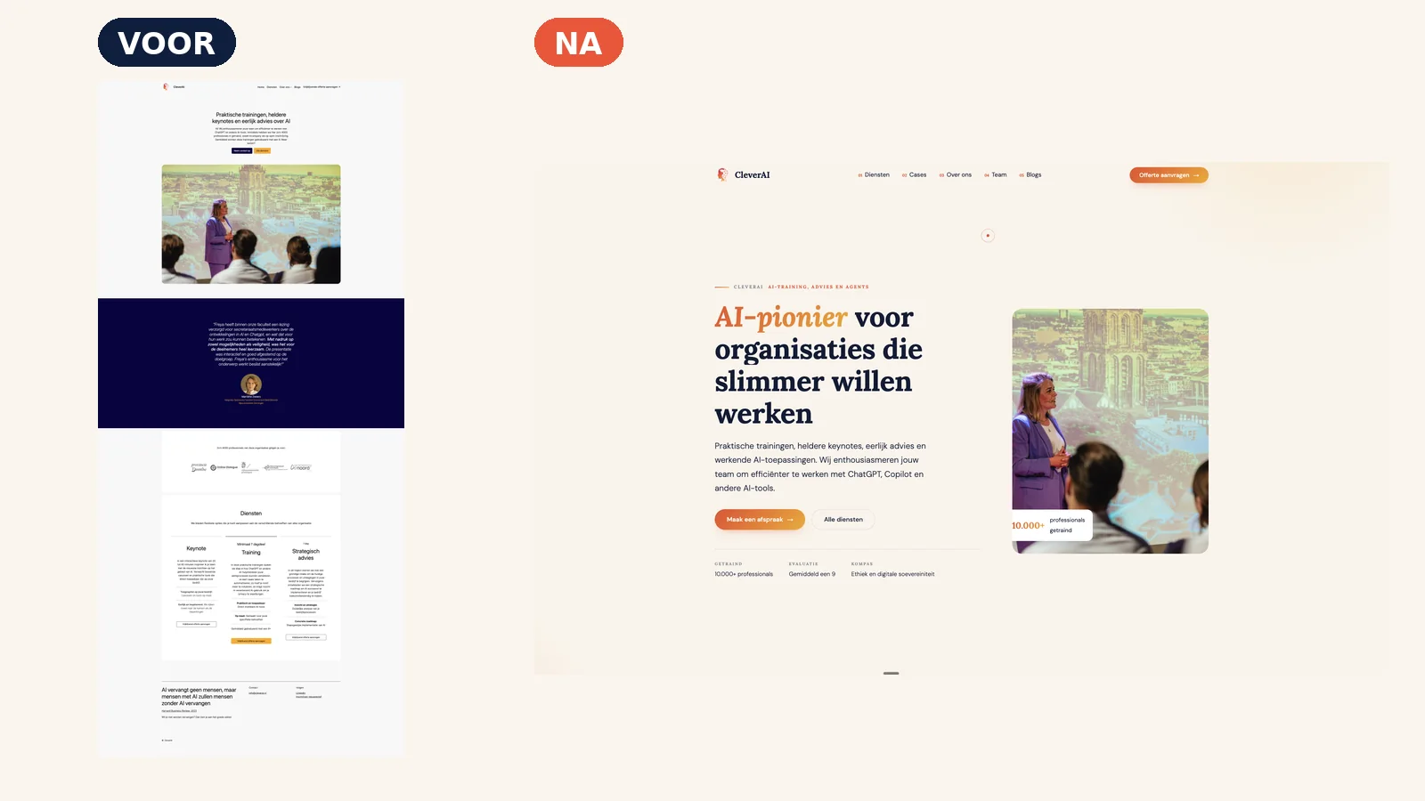 De oude WordPress-site naast de nieuwe website